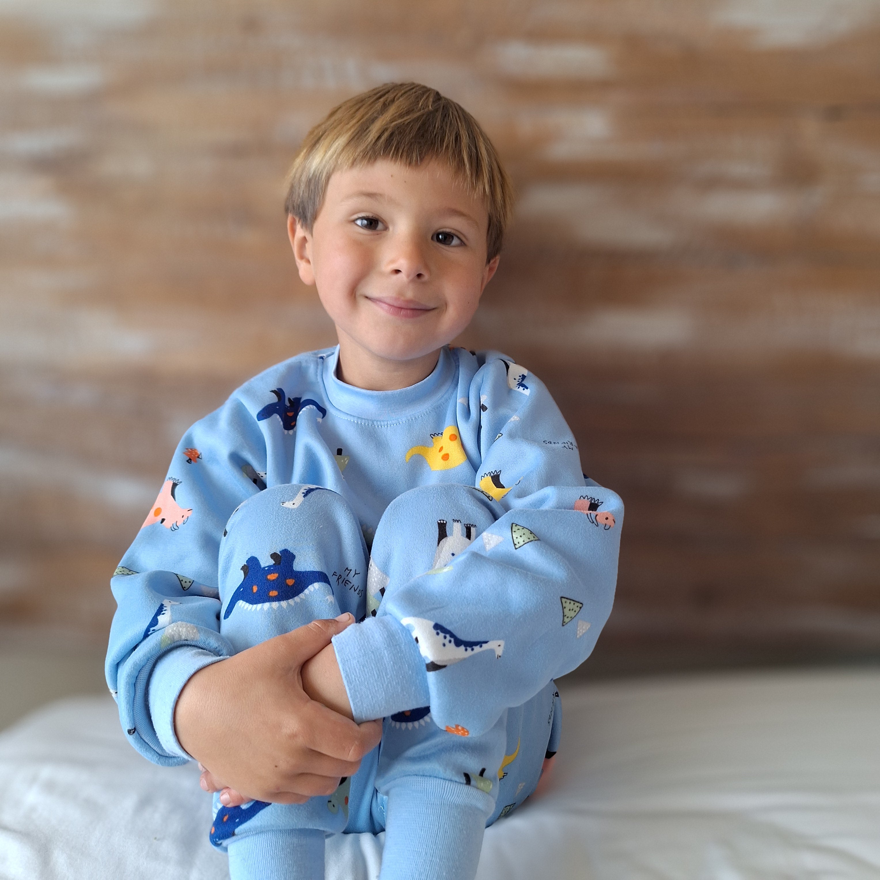 Pijama Afranelado Dino celeste