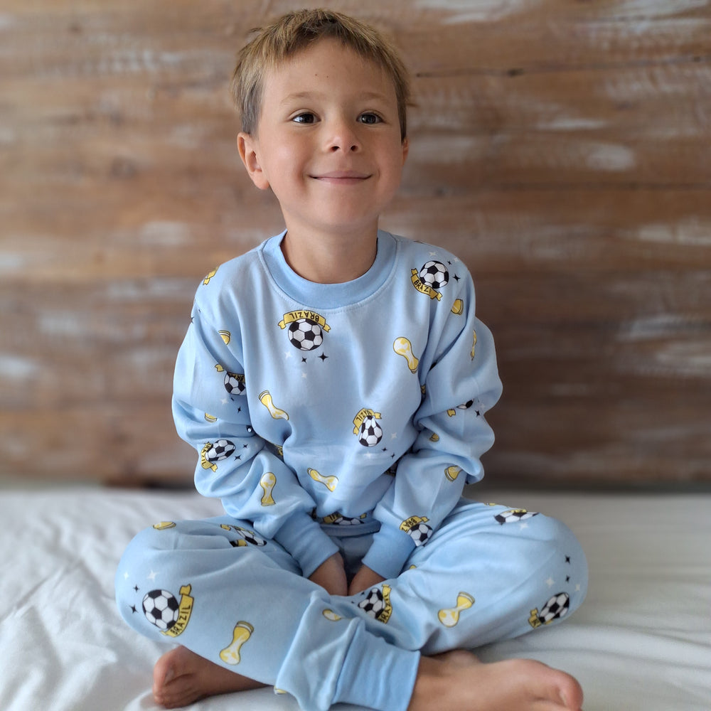 Pijama Afranelado Fútbol Celeste