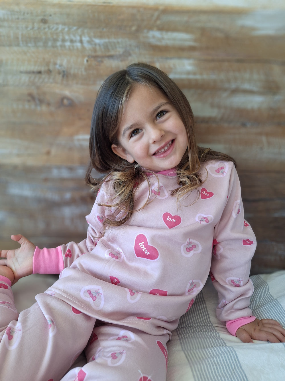 Pijama Afranelado Corazones Rosa