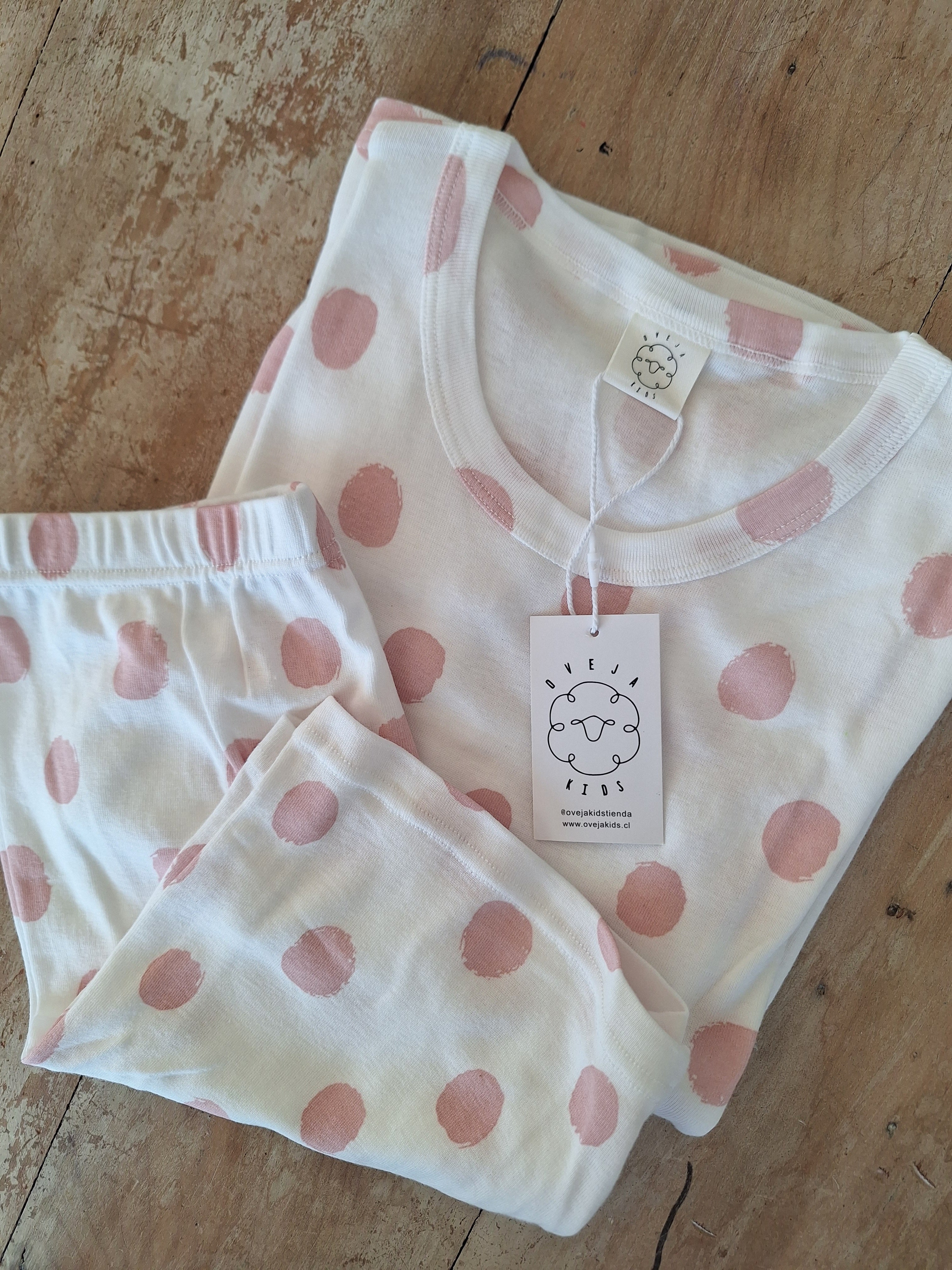 Pijama Corto Algodón Puntos Rosado