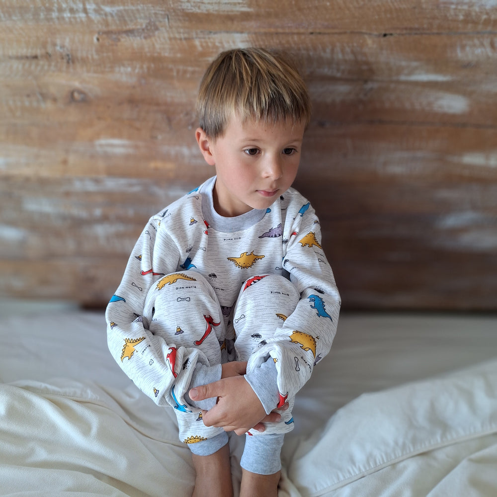 Pijama Afranelado Dinosaurio Blanco
