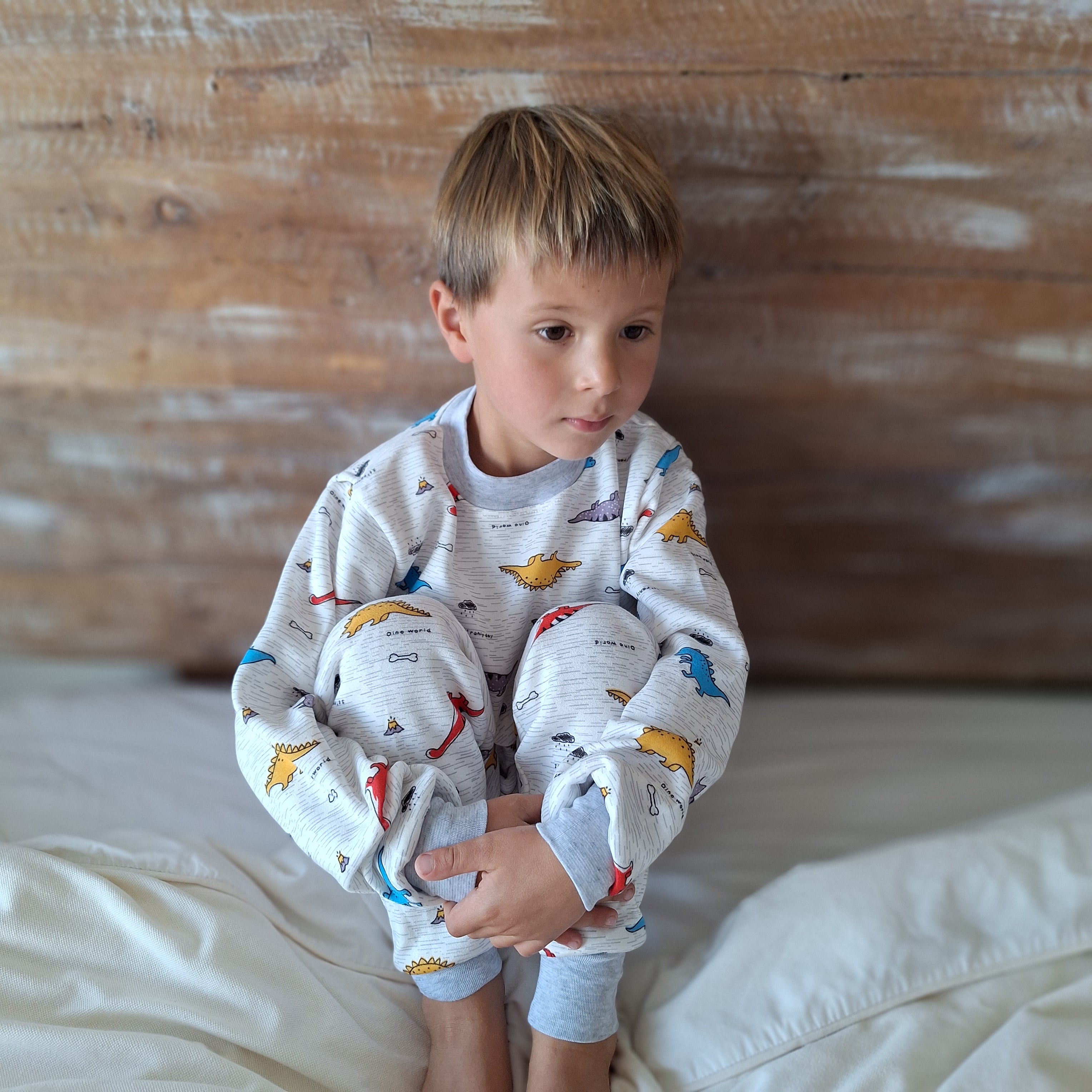 Pijama Afranelado Dinosaurio Blanco