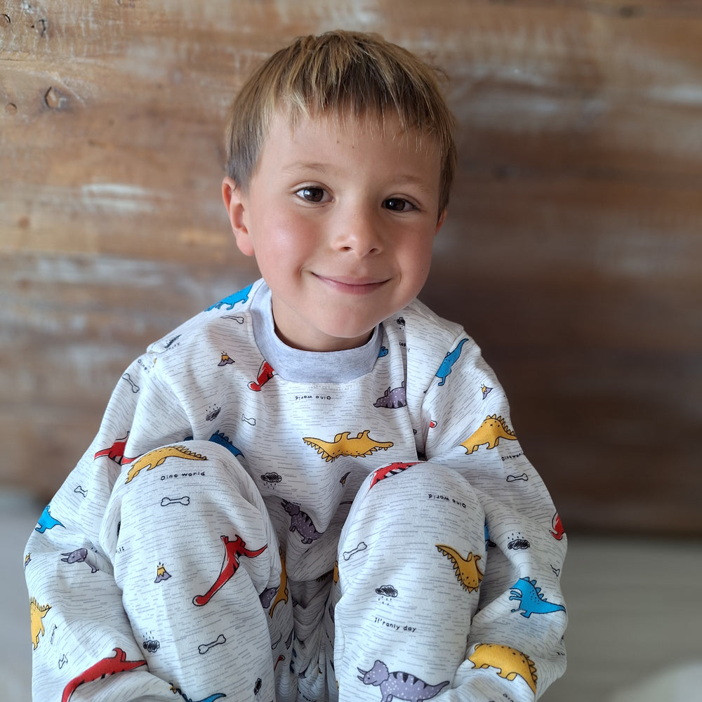 Pijama Afranelado Dinosaurio Blanco