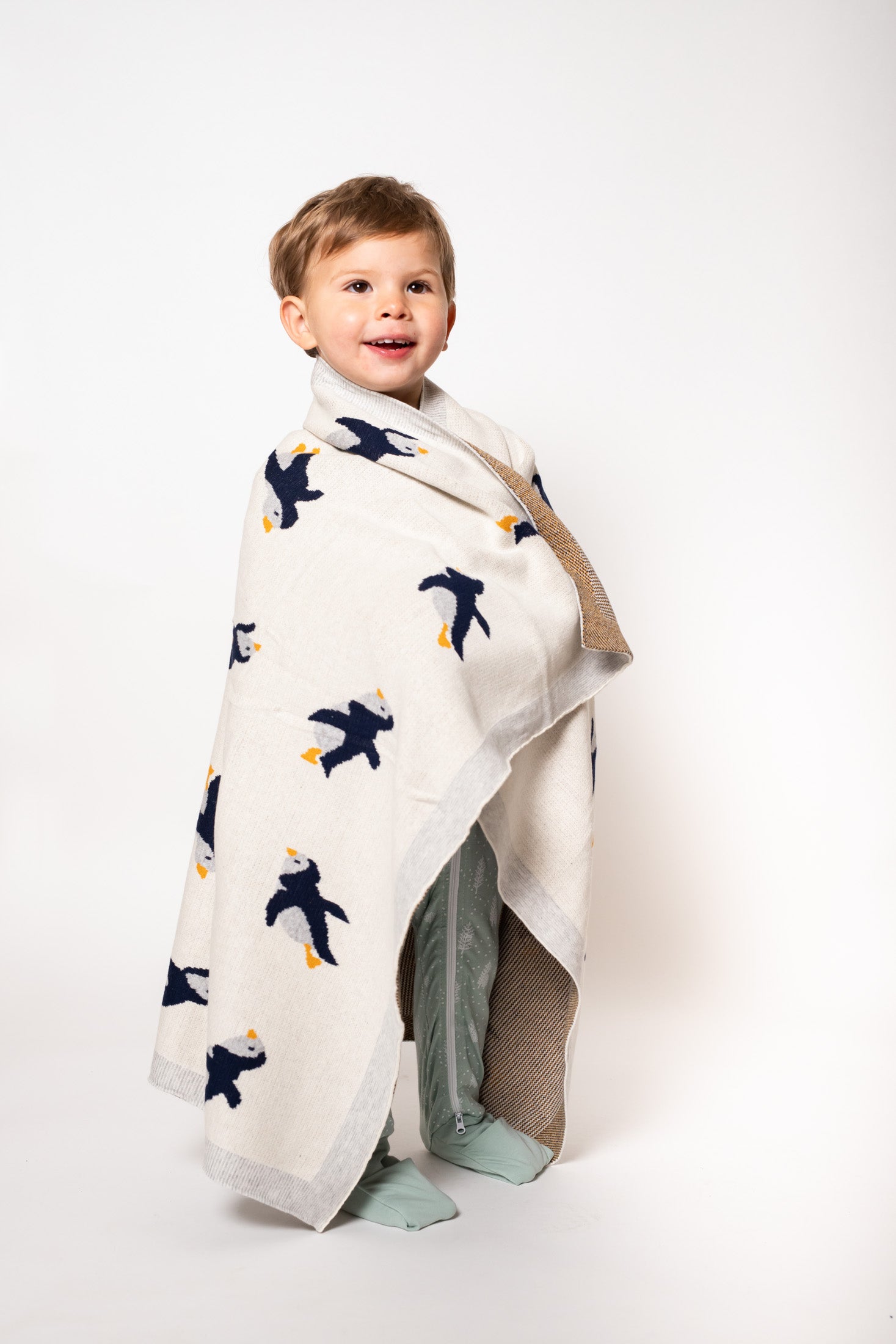 Manta Tejida Pingüino Crema