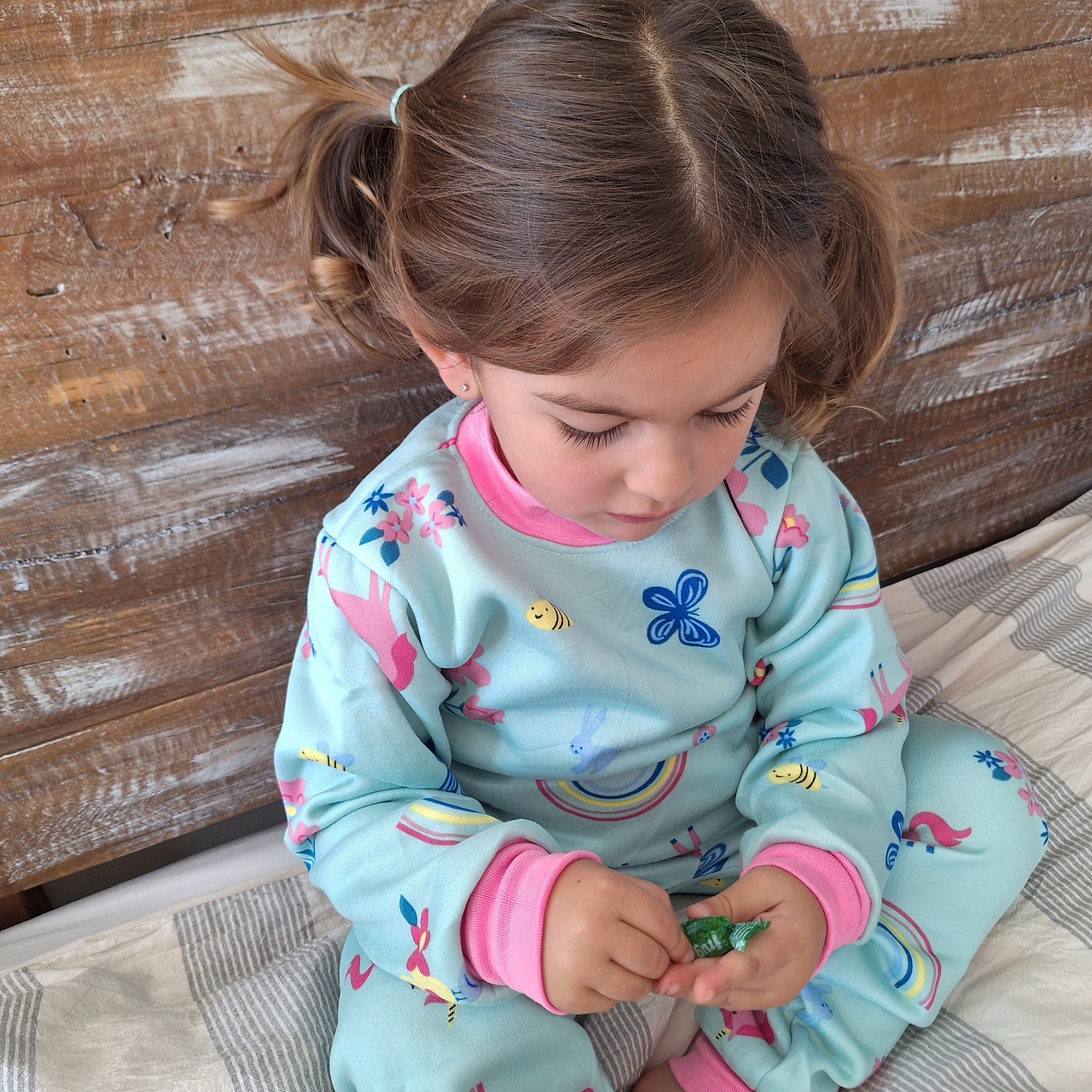 Pijama Afranelado Flores Turquesa