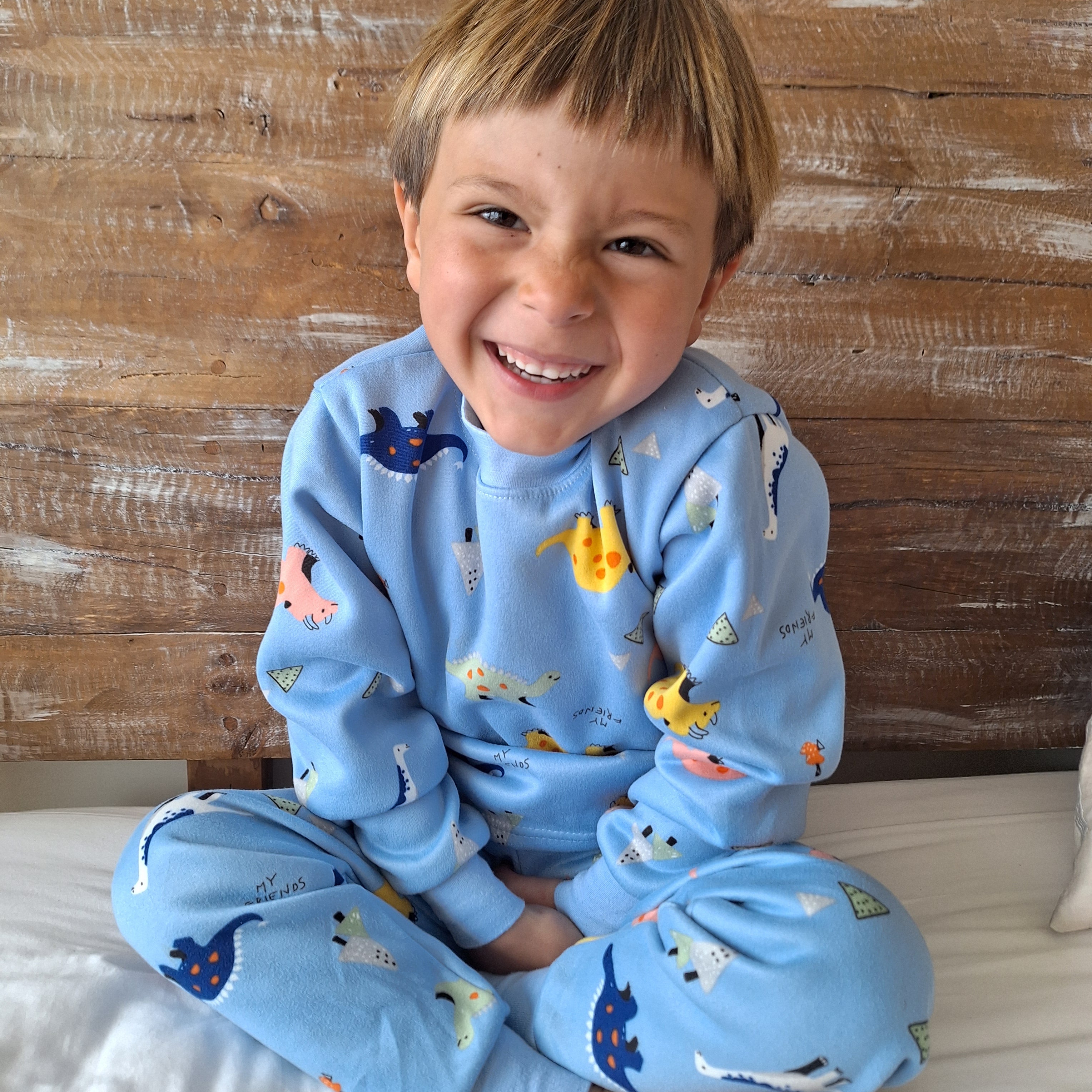 Pijama Afranelado Dino celeste